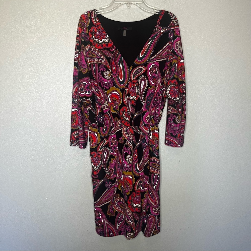 Trina By Trina Turk Paisley Jersey Dress Small Lined Mini Business Career Party - Picture 3 of 9